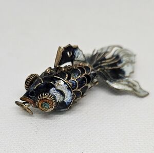 Vintage Articulated Cloisonne Enamel Koi Fish Pendant Jewelry